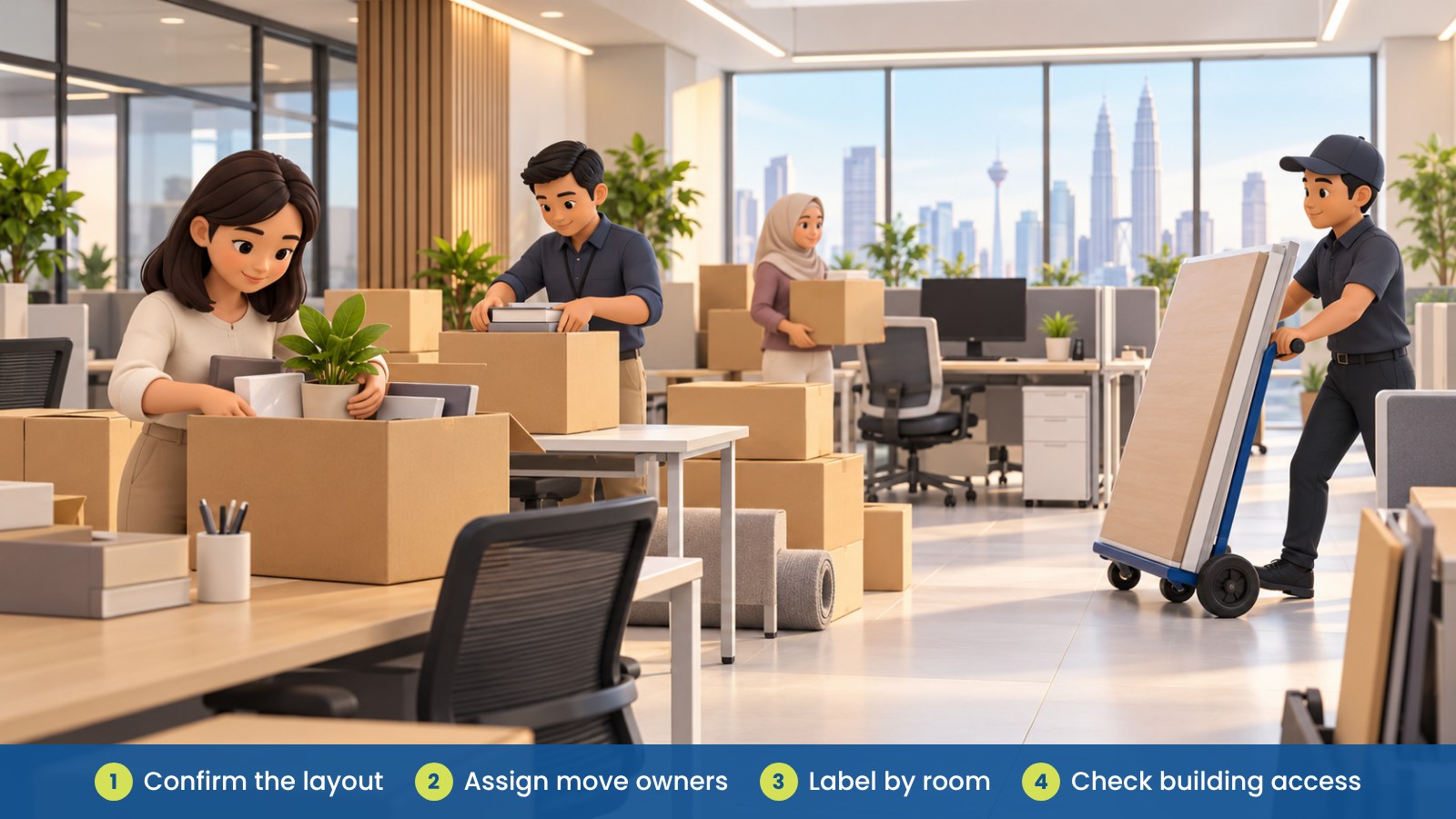 Office Relocation Checklist: Moving Without Disruption: Confirm the layout, Assign move owners, Label by room, Check building access