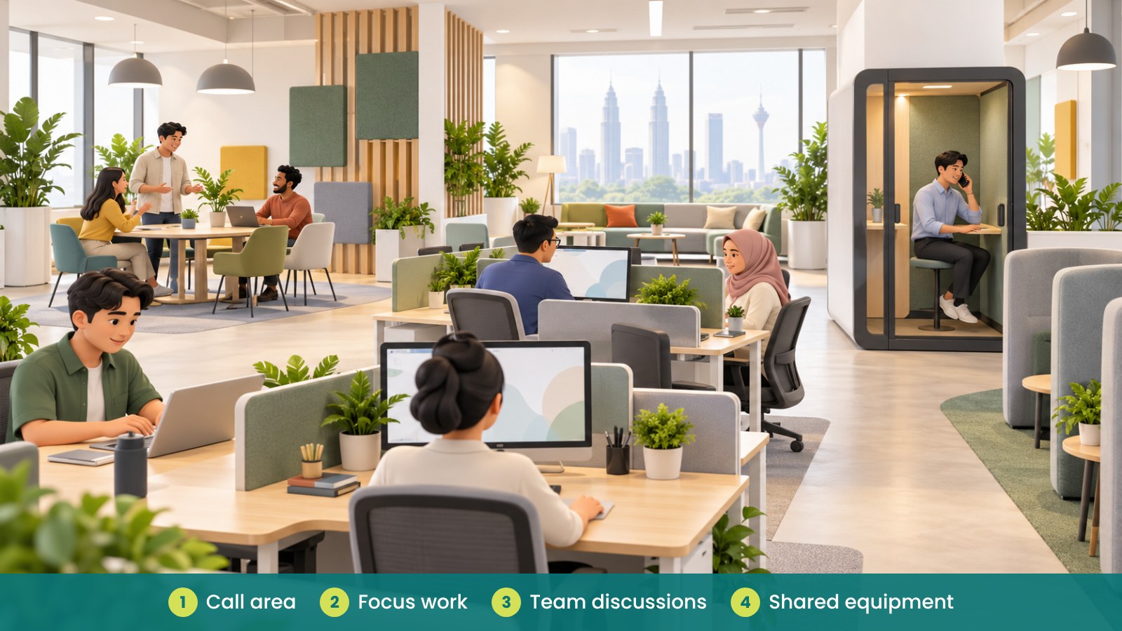 Open Office Noise: Practical Ways to Reduce Distraction: Call area, Focus work, Team discussions, Shared equipment