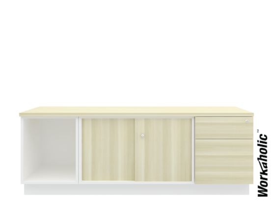 Workaholic™ 1600MM Width Cabinet Set Open Shelf + Sliding Door + 2 Drawers