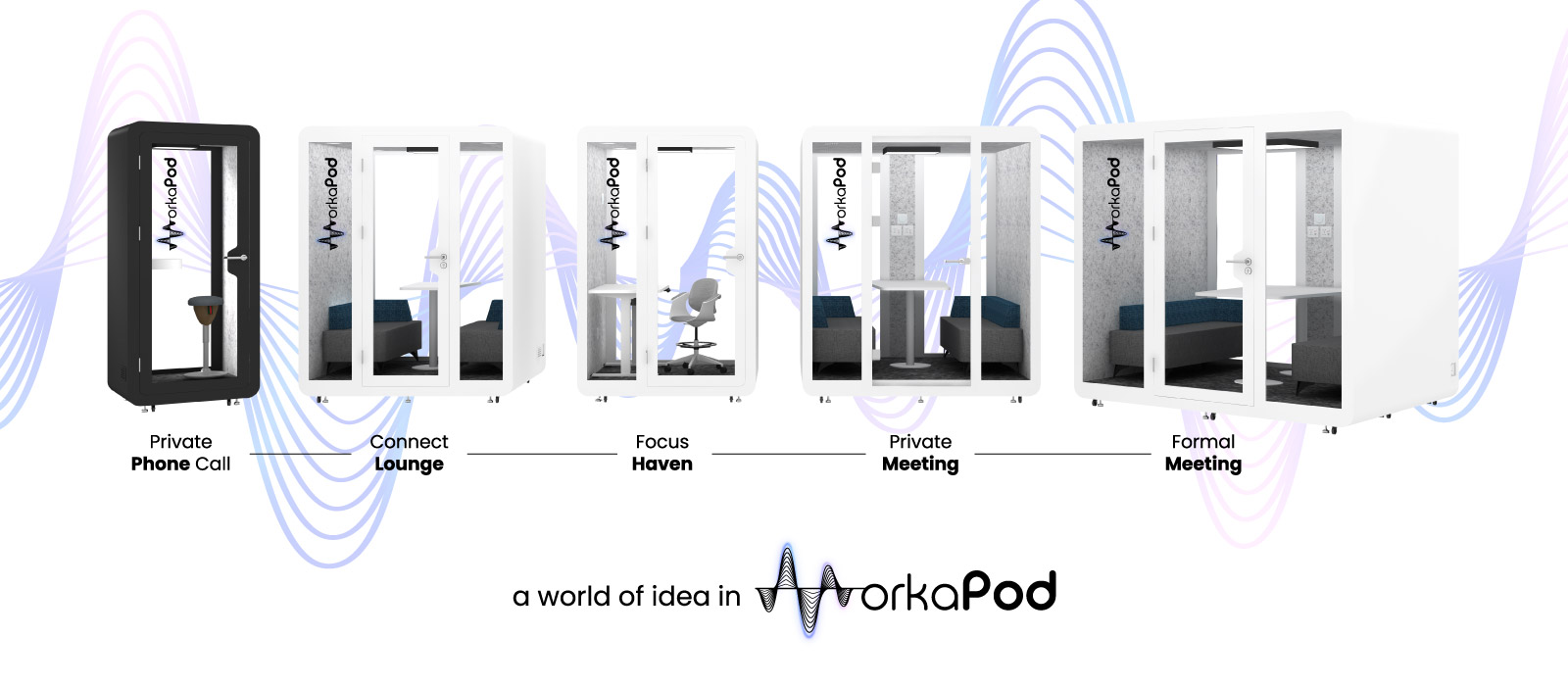 WorkaPod acoustic phone-booth pod for private phone call, meeting interview space and focus work 