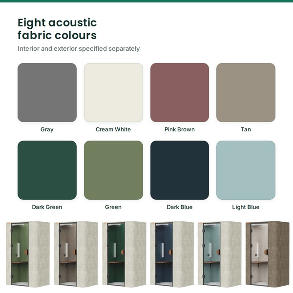Eight Flexibay Pod M1 acoustic fabric colour options