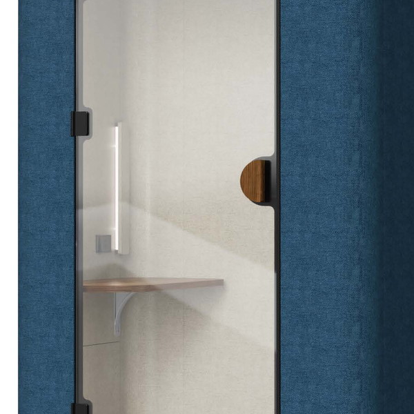 Flexibay Pod M1 full-height glass door in a slim black frame
